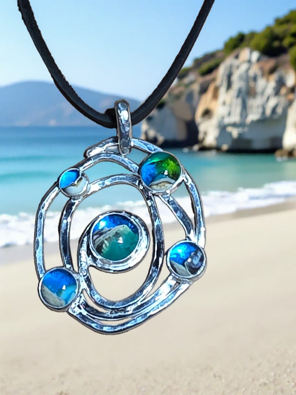 Round blue memorial pendant example