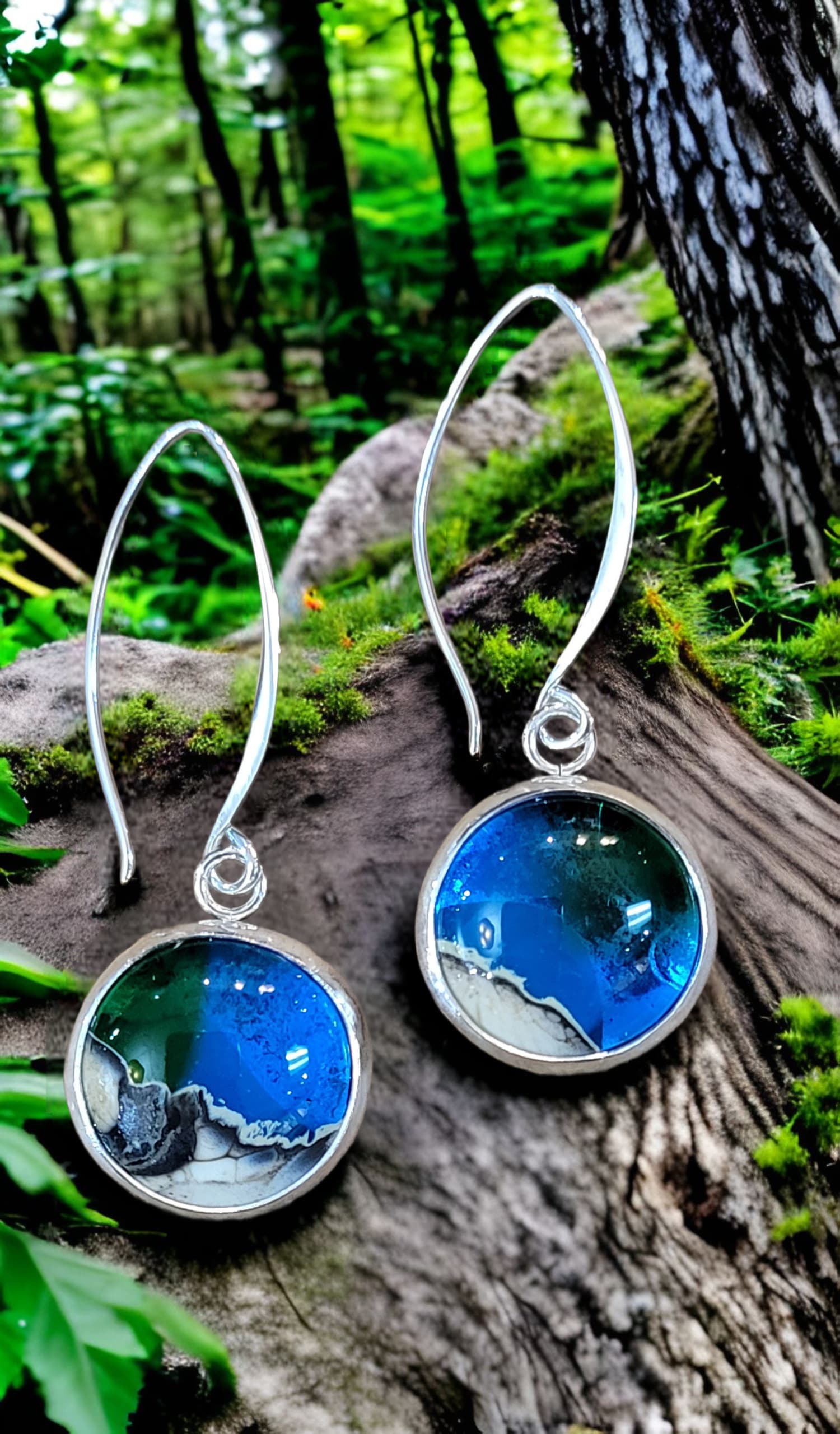 Ocean Earrings Long Earwire by Moss Creek Art