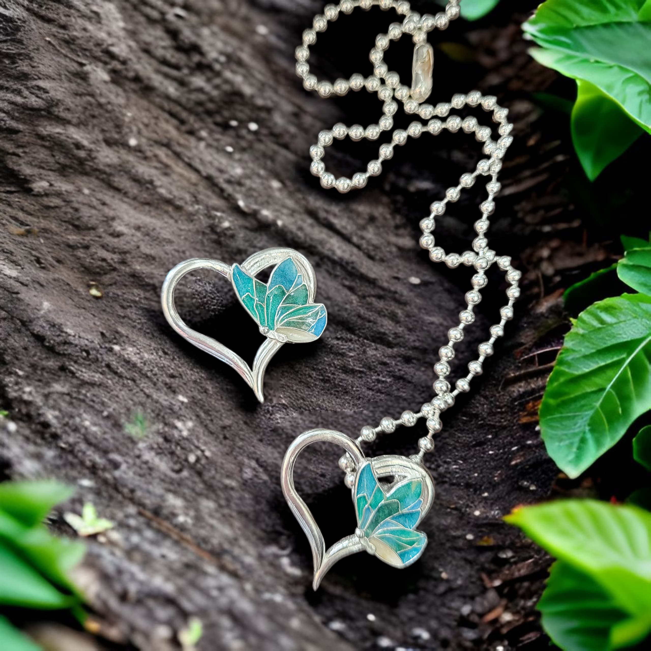 Cremation Heart and Butterfly Pendant by Moss Creek Art