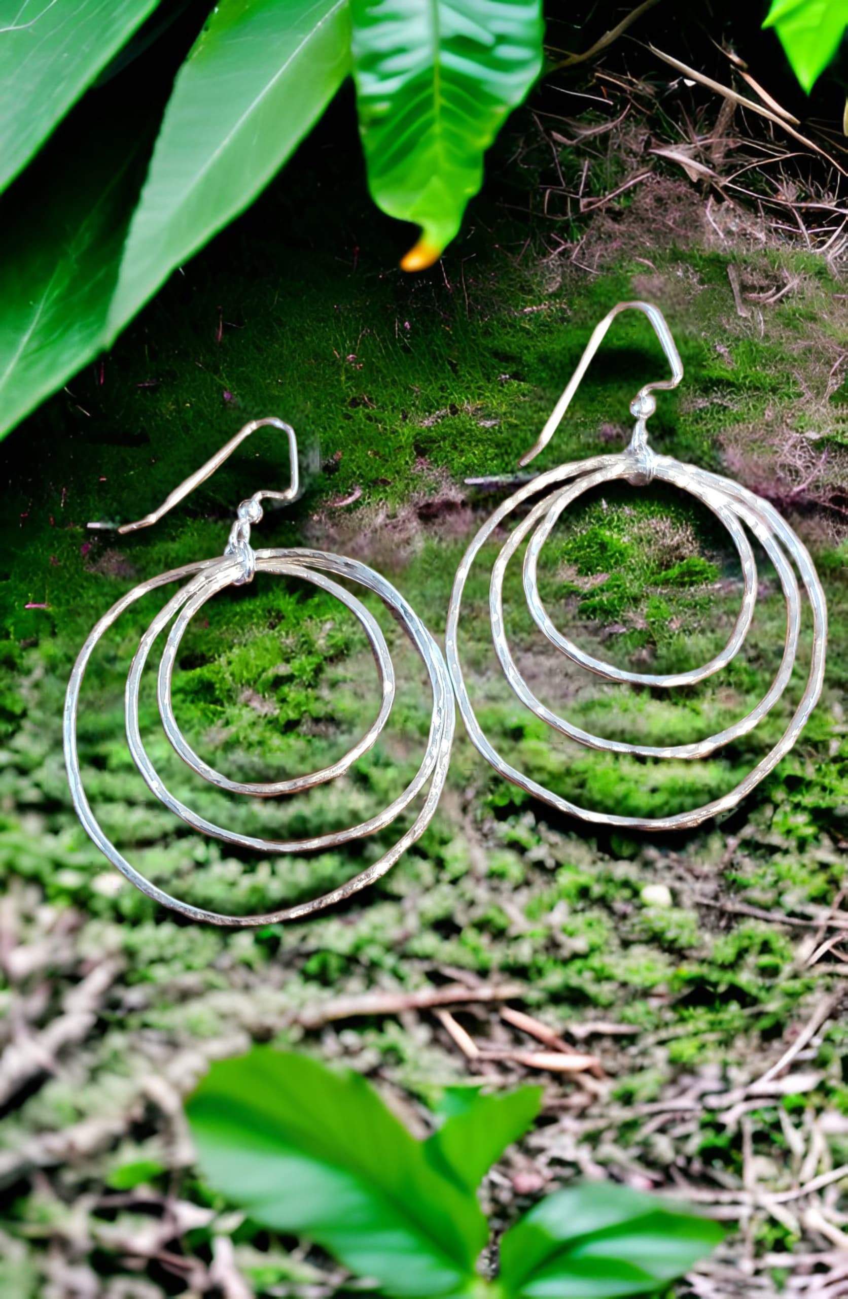 Three Hammered Hoop Earring by Moss Creek Art