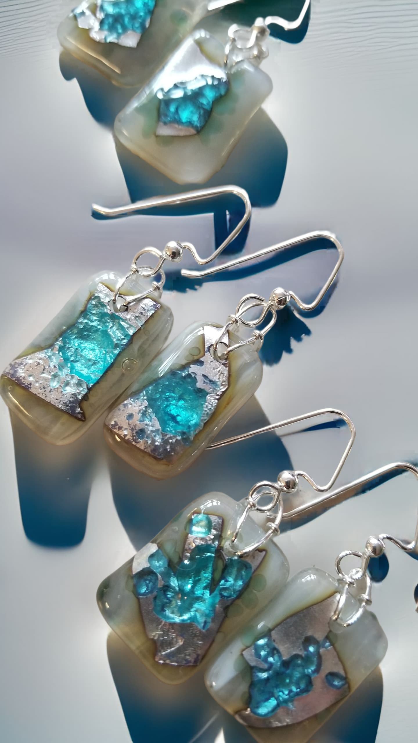 Kiln Fired Blue Brown Silver Earrings by Moss Creek Art