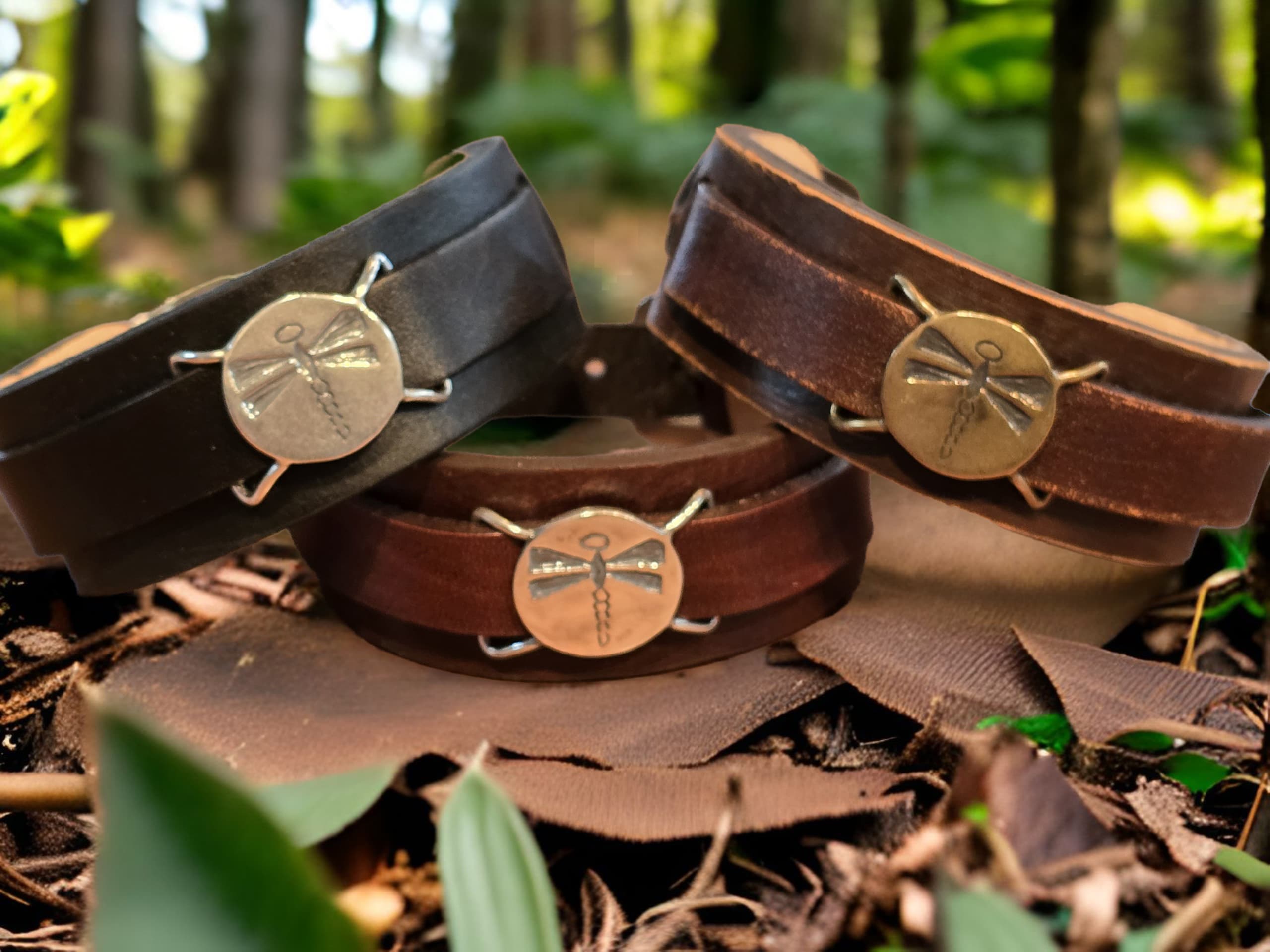 Leather Dragonfly Cuff by Moss Creek Art